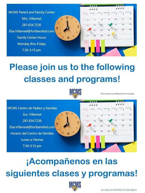 MCMS Parent and Family Center Hours